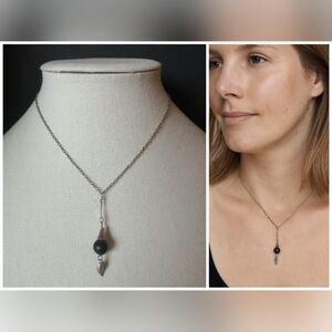 4/$35💥Minimalist Necklace Custom-Made Black Bead Silver Leaf Silver Chain